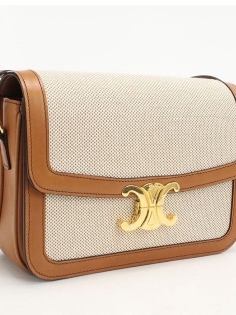 Celine Canvas and Tan Leather Crossbody with Gold Hardware